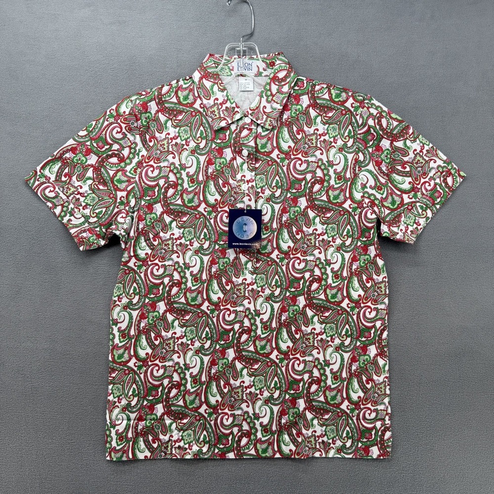 Leon Levin Polo Shirt Women's Medium Red Paisley Preppy Short Sleeve Blouse